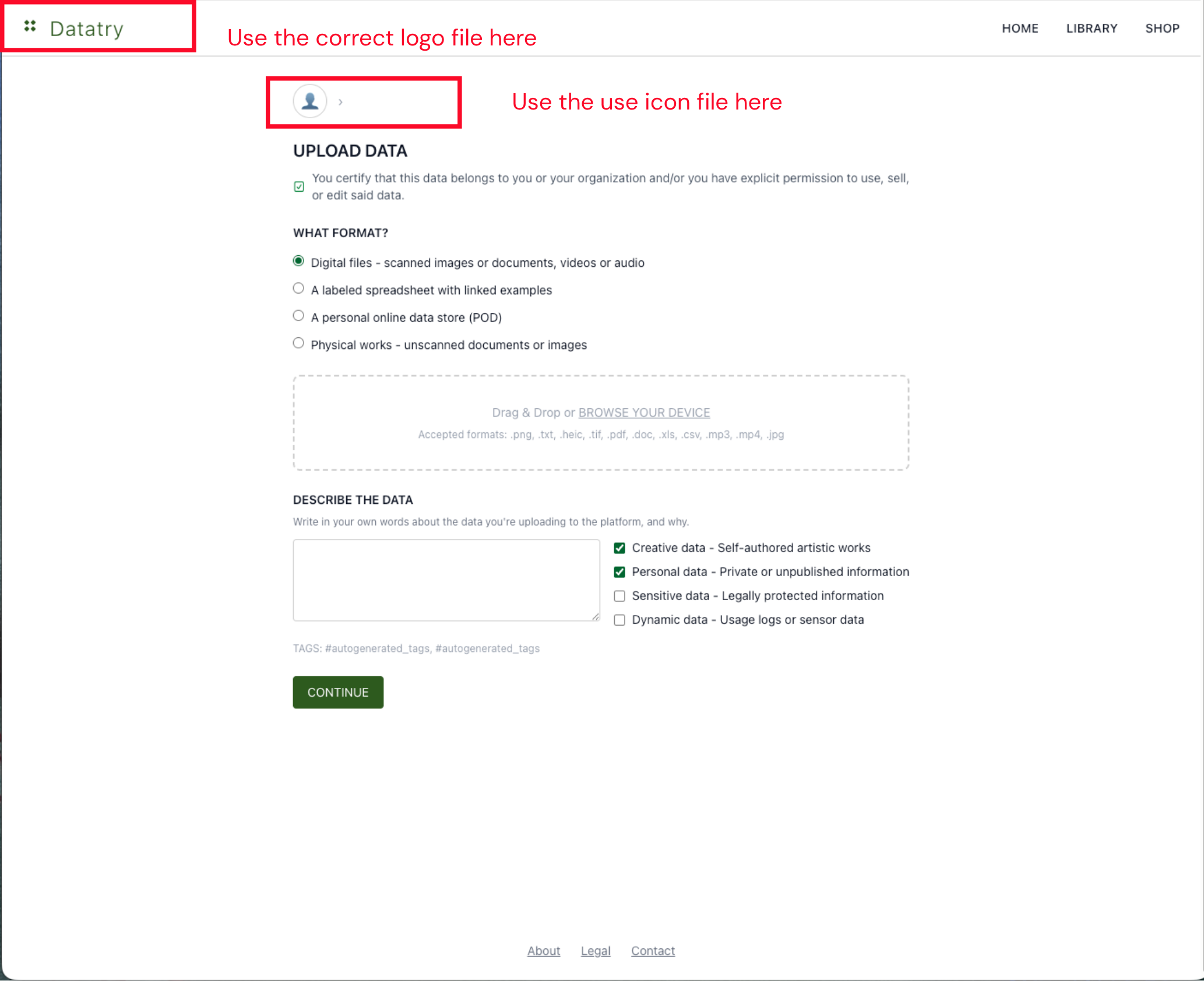 Design review round one: the wireframe with red annotations calling out logo and user-icon placement issues